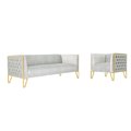 Manhattan Comfort Vector Sofa and Armchair Set of 2 in Grey and Gold 2-SS548-GY